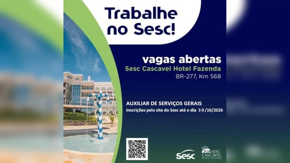 Imagem referente a Sesc Hotel Fazenda abre vagas para limpeza em Cascavel com salário de R$ 2.164