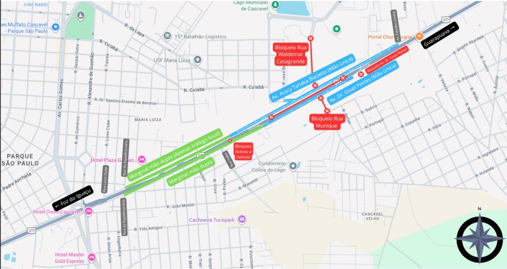 Imagem referente a Trânsito da BR-277 em Cascavel é desviado para marginais entre Trevo da Portal e Viaduto Carelli