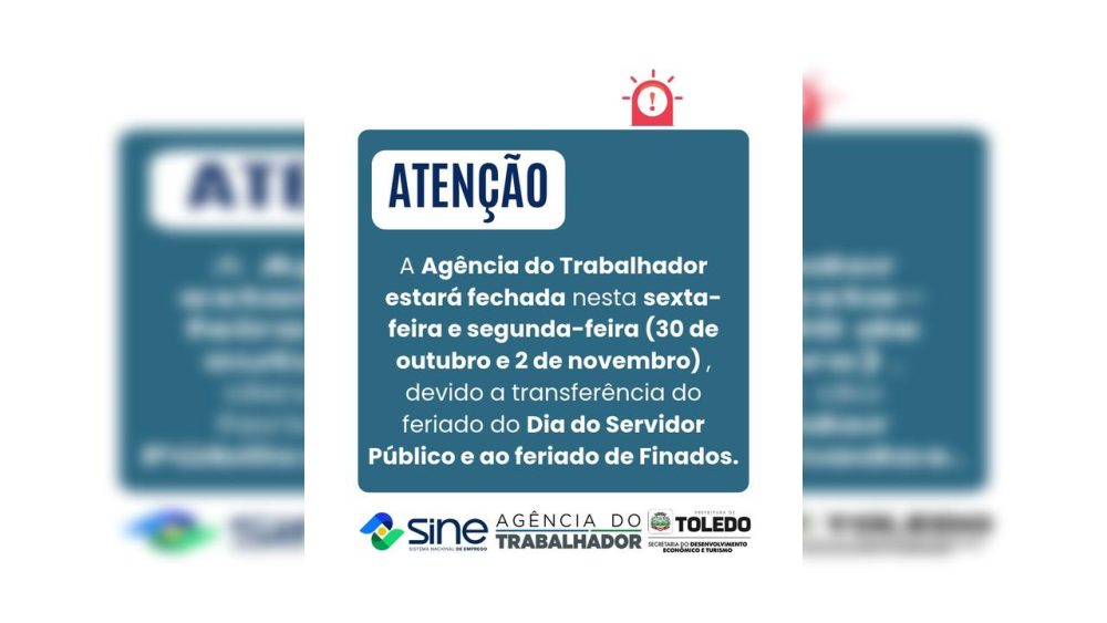 Imagem referente a Agência do Trabalhador de Toledo fecha nesta sexta e retoma atendimento na terça-feira