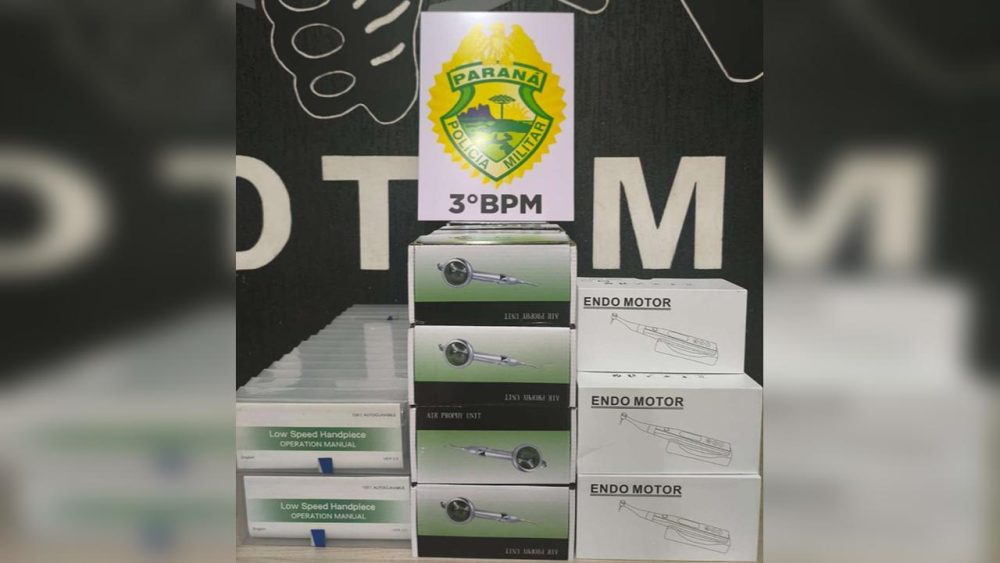 Imagem referente a ROTAM apreende 65 volumes de materiais odontológicos em ônibus em Pato Branco